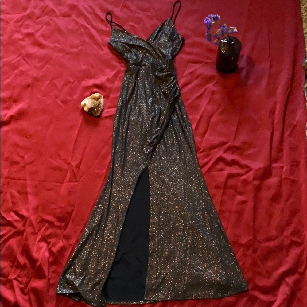Slinky black glitter dress